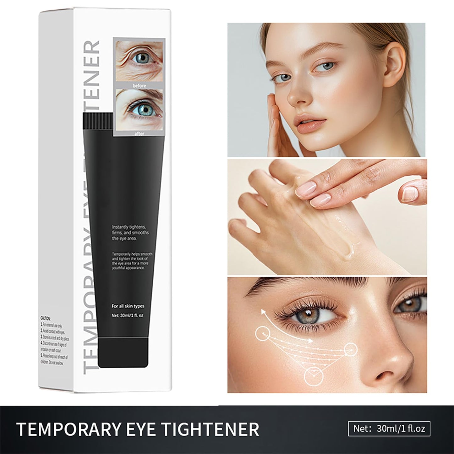 Instant Firm Eye Tightener Cream - Firming for Wrinkles, Fine Lines, Under-Eye Bags - Smooth & Tighten Eye Area - 30ml