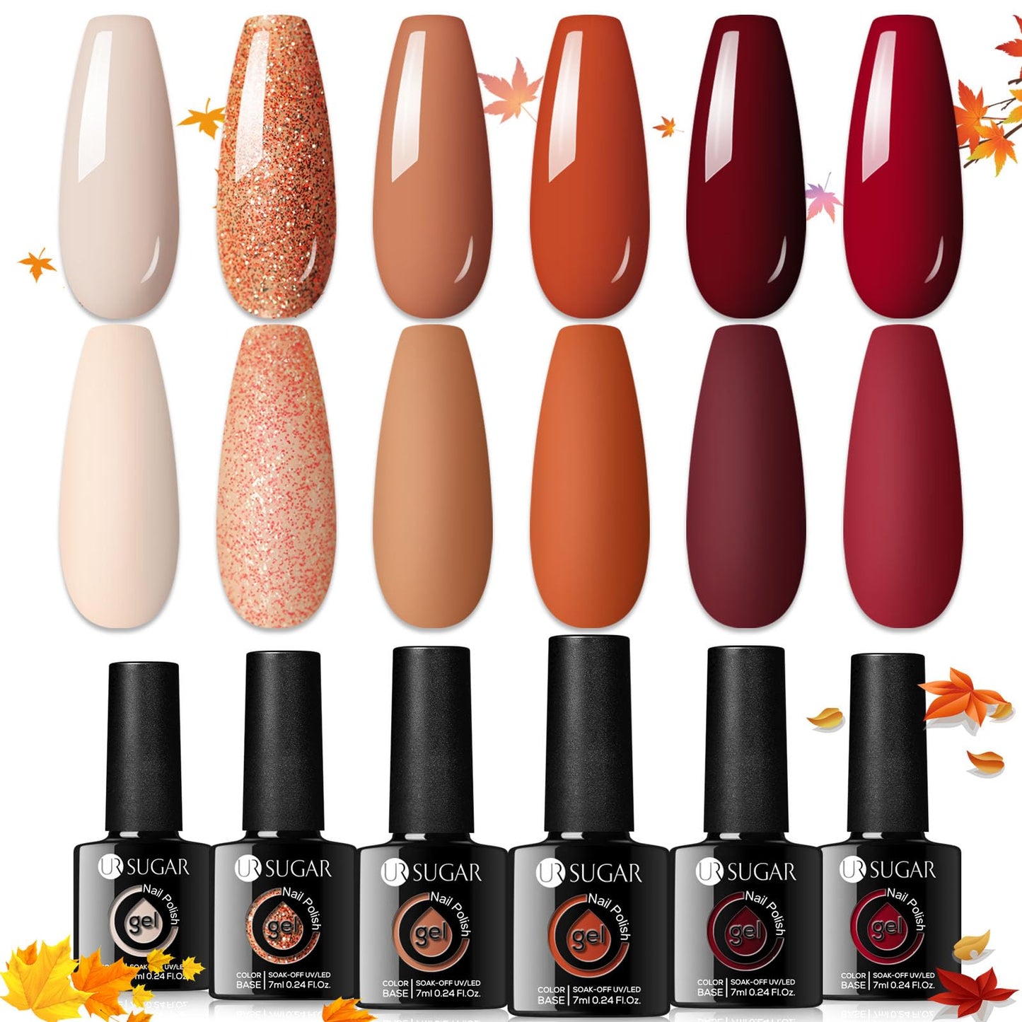 UR SUGAR Autumn and Winter Gel Nail Polish Set, Gray Pink Classic Gel Polish 6 Colours Soak Off Gel Nail Varnish Kit DIY Manicure Christmas Gifts for Women