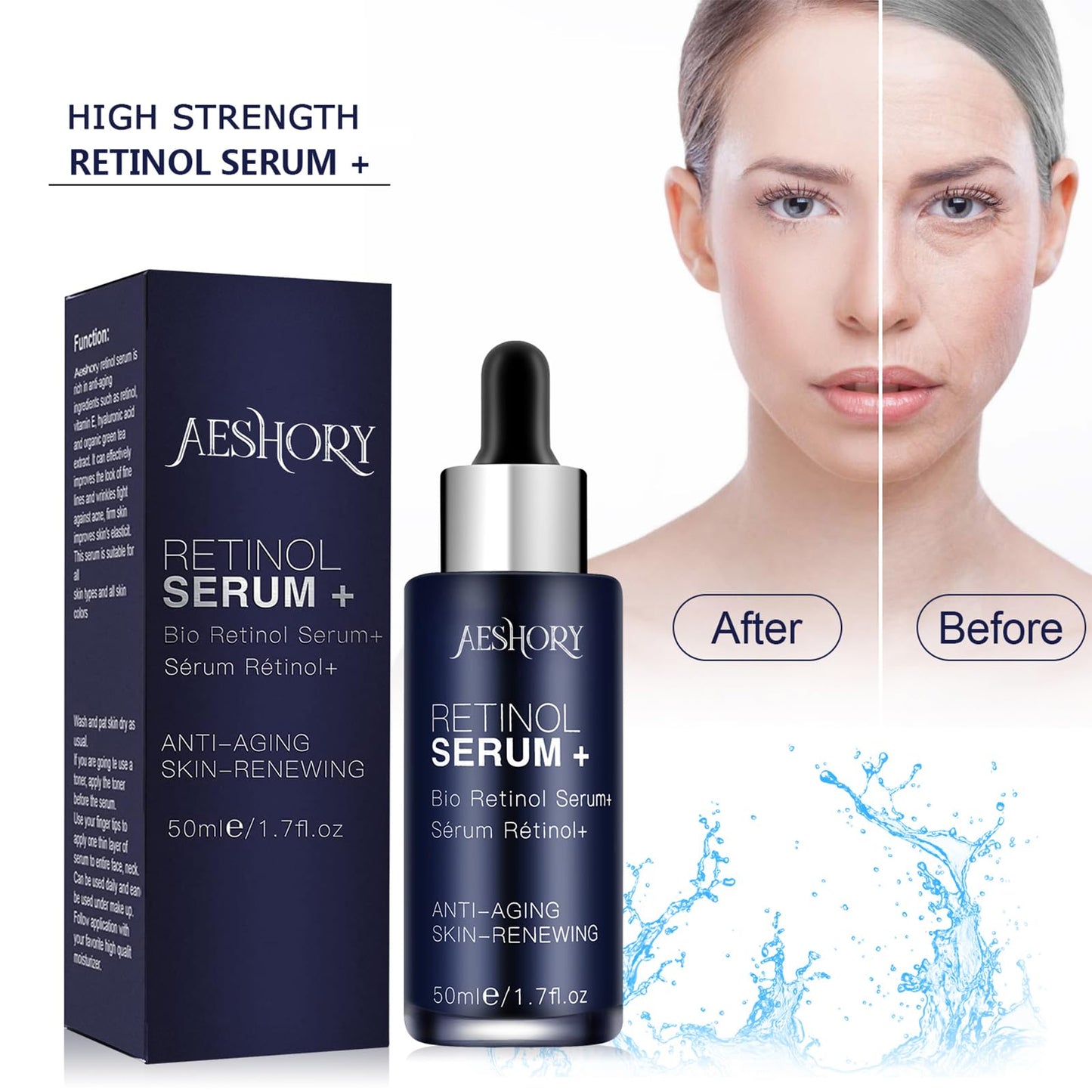 Aeshory Retinol Serum for Face/Neck/Eyes 50ml, High Strength with 5% Retinol, 30% Vitamin C, Vitamin E & Hyaluronic Acid - Anti Aging Facial Serum for Moisturizing, Fine Line and Wrinkles, Skin Repair