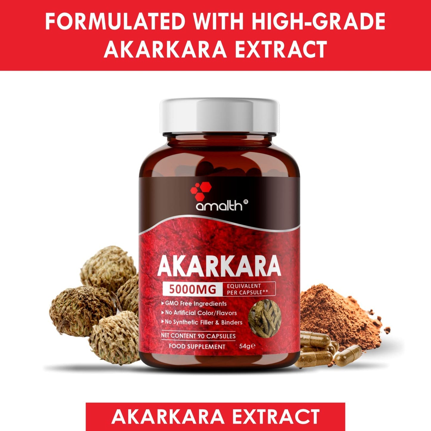 AMALTH Amalth Akarkara Anacyclus Pyrethrum Extract Supplements for Naturally Supports Your Stamina, Strength and Build Lean Muscle Mass- 500mg- 90 Capsules