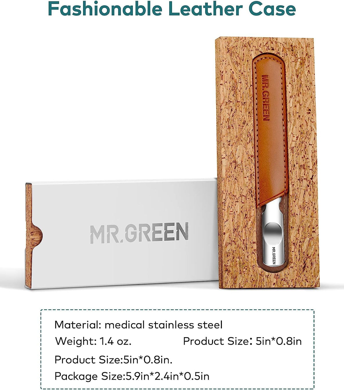 MR.GREEN Men's Professional Metal Nail File with Real Leather Case, Double-Sided Buffing Nail File with Non-Slip Handle for Women, Children, Nails, Foot and Hand