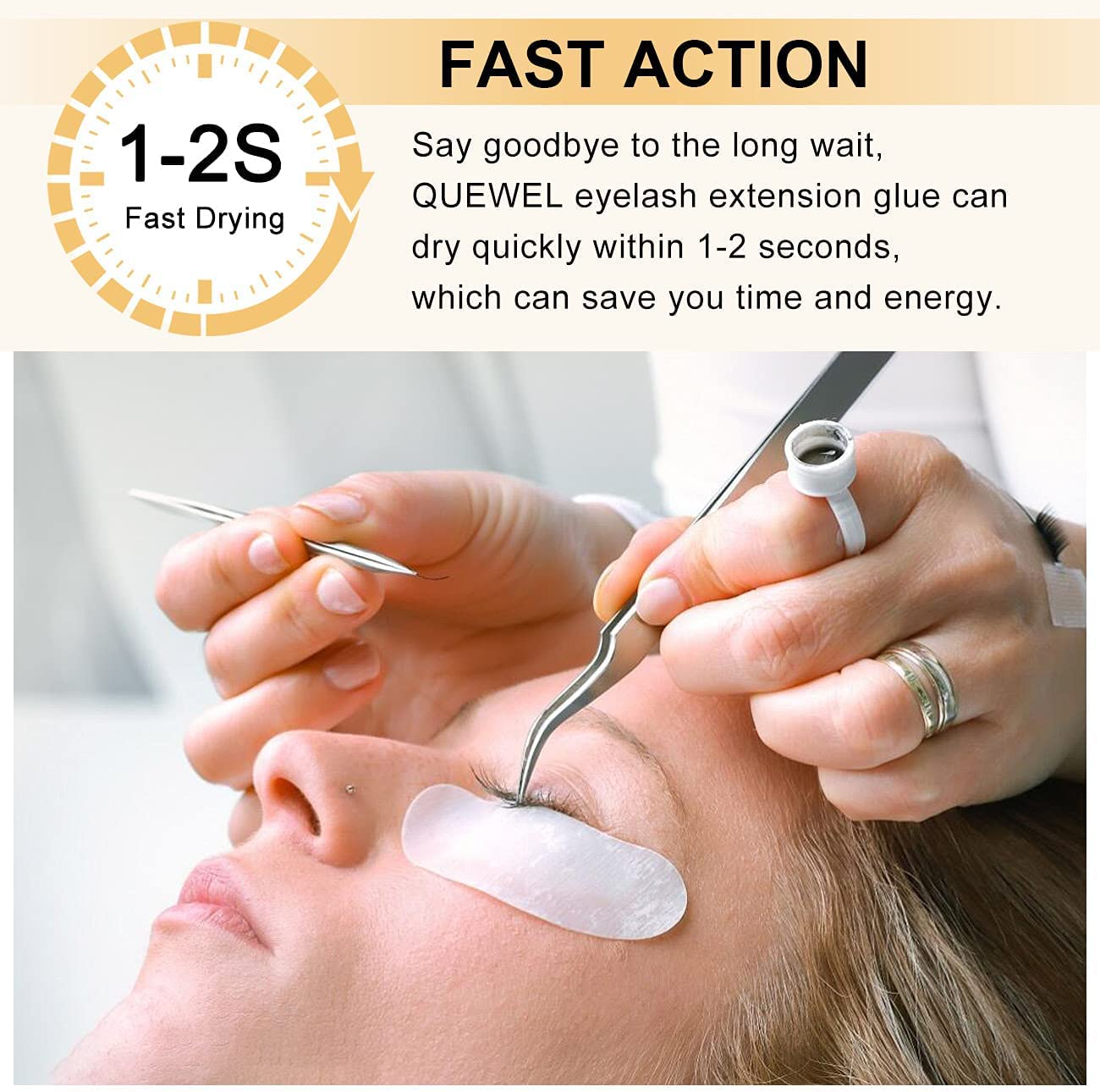 QUEWEL Eyelash Extension Glue 6ML Strong Black Lash Glue 1-2 Sec Quick Drying Professional Lash Extension Glue for Sensitive Retention 7-8 Weeks Eyelash Glue