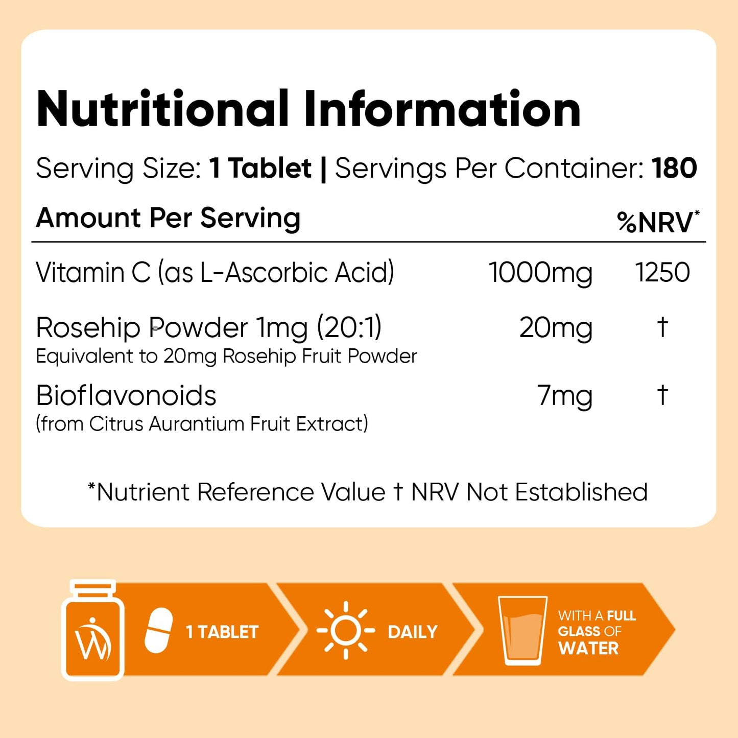 WeightWorld Vitamin C Tablets 1000mg - 180 Tablets - 6 Months Supply - Added Rosehips & Bioflavonoids - 1 per Day - Vegan & Non-GMO - VIT C Supplement (As L-Ascorbic Acid) - Easy-to-Break Pills - Made in the UK