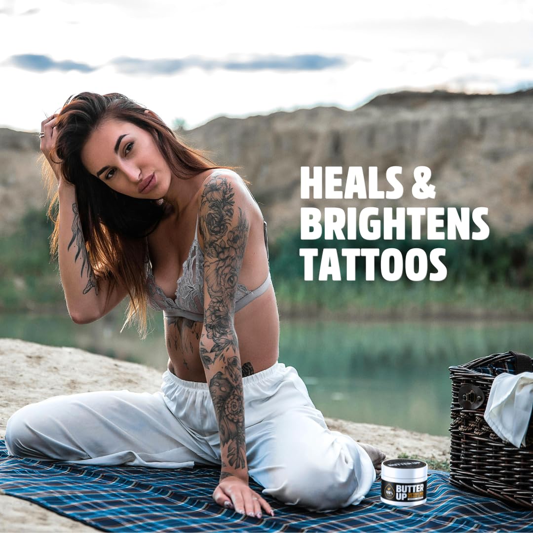 Butter Up Tattoo Aftercare - Heals & Brightens Tattoos, Natural, Organic, Cruelty Free, Rich Creamy Vegan Body Butter 100ml UK Made