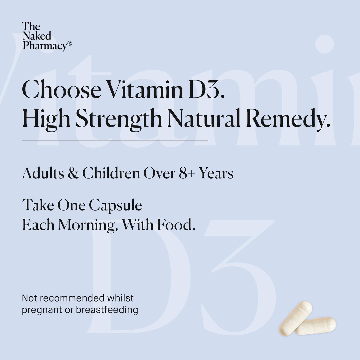 The Naked Pharmacy | Vitamin D3 Supplements | for Immune System | Bones, Joints & Teeth | with Natural Prebiotic Baobab | High Strength | No Additives | Vegan | 60 Capsules