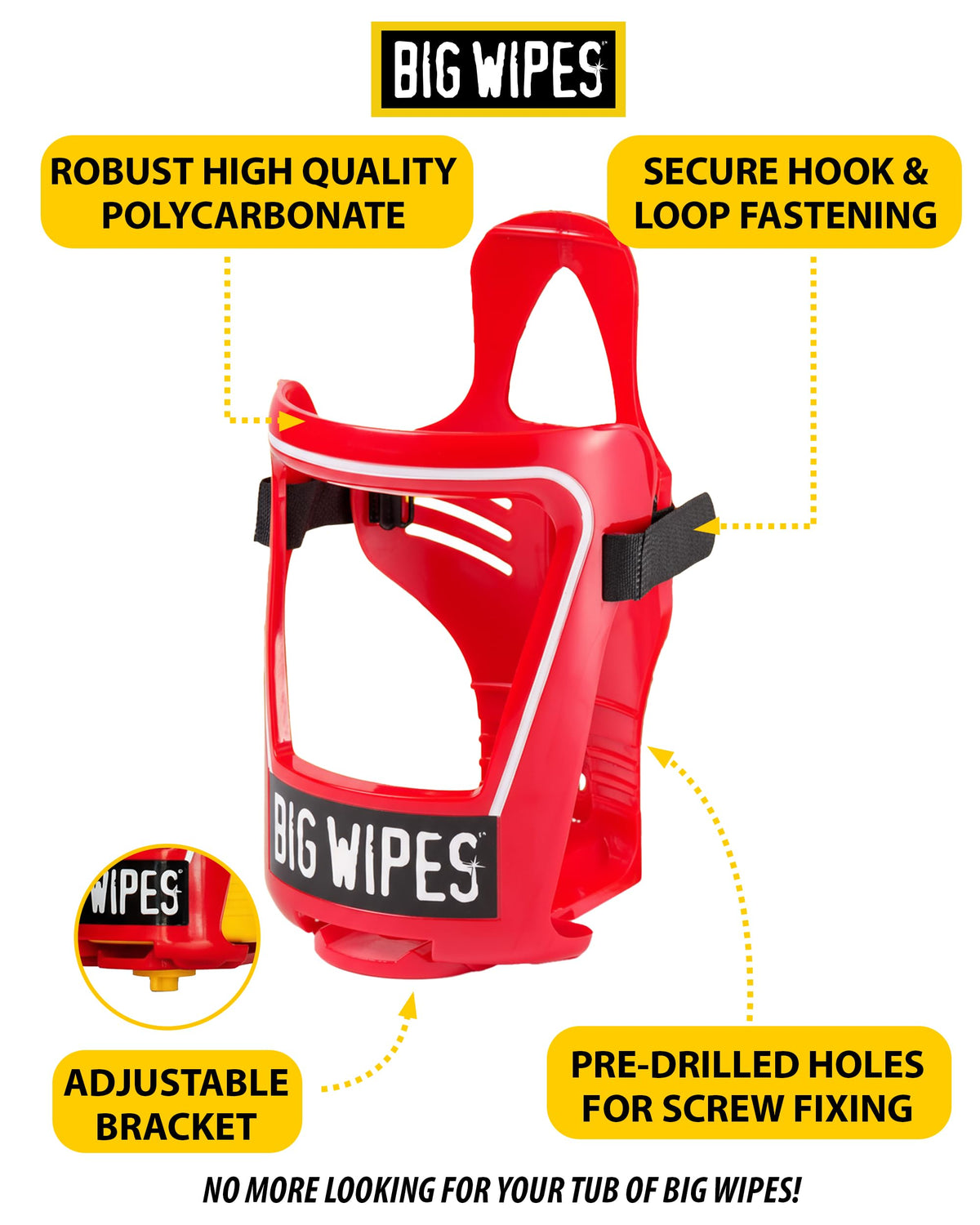 Big Wipes Holder - The Cage Van & Wall Bracket – Mountable & Fully Adjustable Heavy Duty Wipes Dispenser – Durable Polycarbonate Design for Workshop, Garage & Van Accessories