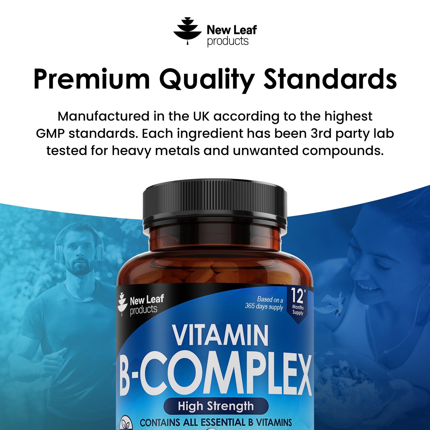 Vitamin B Complex - 365 Small Tablets (One Year Supply) High Strength All 8 B Vitamins B1-B2-B3-B5-B6-B12, Biotin, Folic Acid and Vitamin C - Reduction of Tiredness, Energy & Immune Support - UK Made