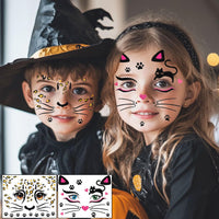 Dercylele 8Pcs Halloween Face Tattoo for Kids, Animal Tattoos Halloween Temporary Face Stickers Leopard Print Glitter Face Stickers Makeup Stickers Festival Party Stage Makeup (8Psc-kid tattoo)