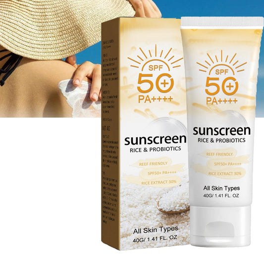DMQ Rice Sunscreen,Organic Sunscreen SPF50,Face &Body Sun Cream,Strong Sun Protection Sun Lotion with Rice Extracts,Refreshing Body Suncream,Non-Greasy & Breathable,Moisturiser Sunscreen for Oily Skin-40g
