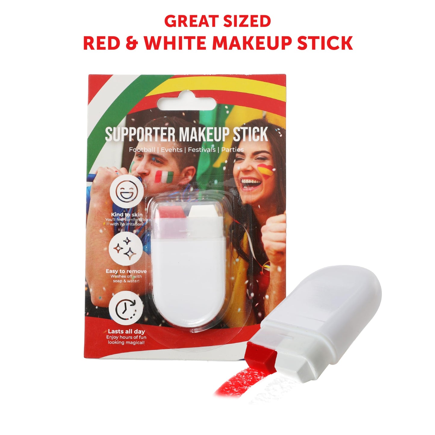 Sparkles Partyware Red & White Facepaint Stick - Pack of 1 - Red and White Coloured Make Up Stick - Sports Supporters Face Paint Makeup Football Rugby Sporting Events