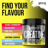 Warrior Creatine Monohydrate Powder 300g – Micronised – Proven to Improve Physical Performance and Recovery, 5g Servings (Lightning Lemonade)