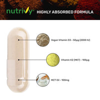 Vegan Vitamin D3 K2 Capsules, 2000 IU, High Strength Vitamin D with 100mcg Vitamin K2 MK7 & MCT Oil, Highly Absorbed, Easy to Swallow, One a Day, Cholecalciferol, 90 Vegan Capsule, Made in UK