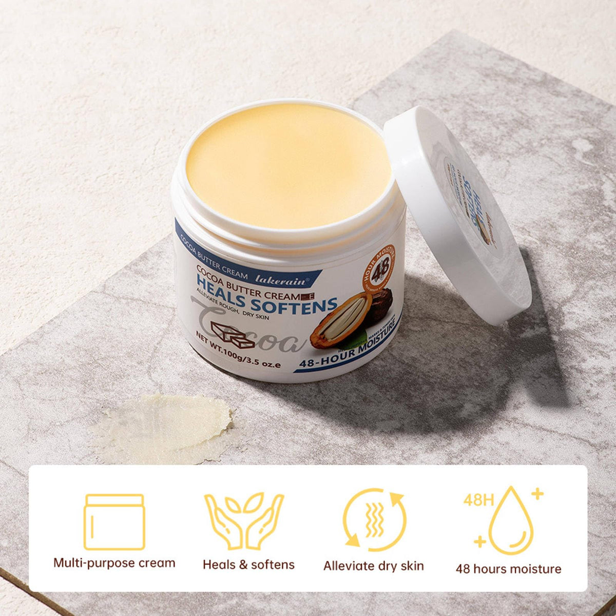 QIEEUMIN Cocoa Butter Cream for Body & Face Multi-Purpose Solid Cream Nourishes and Softens The Skin Smoothes Marks Cocoa Butter Moisturiser 100g