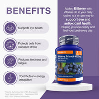 Zipvit Bilberry Extract 4000mg with Vitamin B2, Eye Vitamins with Anthocyanidins, Vaccinium Uliginosum, Supports Healthy Vision, 120 Vegan Tablets, 2 Months Supply