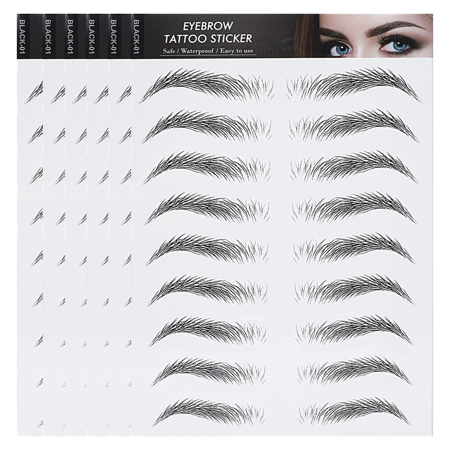 Sibba 6 Sheets Eyebrow Tattoo Eyebrows Sticker Temporary Eyes Brows Practice Tint Transfer Color Set Peel Off Eyeshadow Dye Waterproof Kit Sheets For Beginners Women (Black)