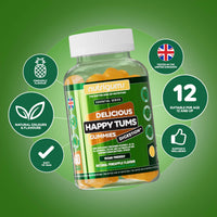 Nutrigums Happy Tums Probiotic Complex Gummy | 1.125 Billion CFU Triple Strain Probiotics, Vitamin C, B3, B5, B6 & Chamomile 1000mg | Pineapple Flavour | 60 Vegan Gummies | Gut & Digestive Health by NUTRIGUMS®
