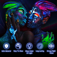 LOPHE UV Body Painting Set, 6 Pcs 30ML Ultraviolet Glow Face Paint with UV Lamp, UV Glowing Neon Liquid Face Painting, Non Toxic Face Body Paint for Carnival Halloween Cosplay Makeup Art Paint