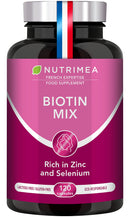 Biotin Hair & Nail Growth Supplement - Enriched with Zinc & Selenium - Contributes to Skin Care - 120 Vegan Capsules - French Expertise