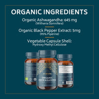 AYURVEDIQ WELLNESS Ayurvediq Wellness, 120 caps Ashwagandha Organic Capsules with Black Pepper Extract, Ayurveda Products, Herbal Supplements, Vitamins, Iron & Protein, Gluten Free, Dairy Free, Vegan