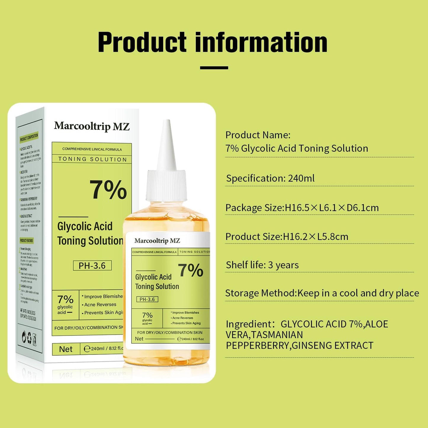 Sengwer Glycolic Acid Toner,Glycolic Acid 7% Toner for Exfoliating, Suitable for Combination and Oily Skin - Hydrating Serum for Face (240ml New)