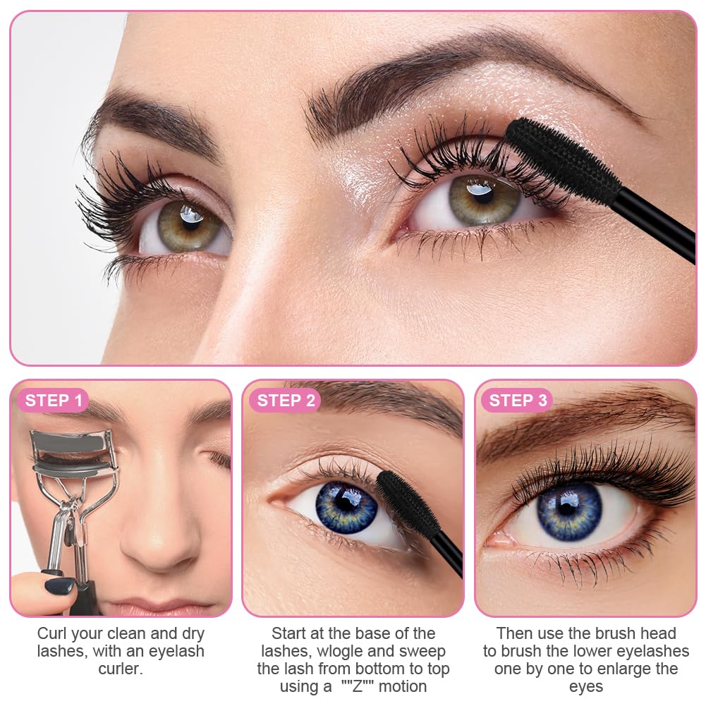 LOPHE Extreme Big 5D Volume Lash Mascara,Black Silk Fiber Eyelash Lash Volumizing Thickening Volume Mascaras with Big & Soft Brush, No Smudge, False Lash Effect
