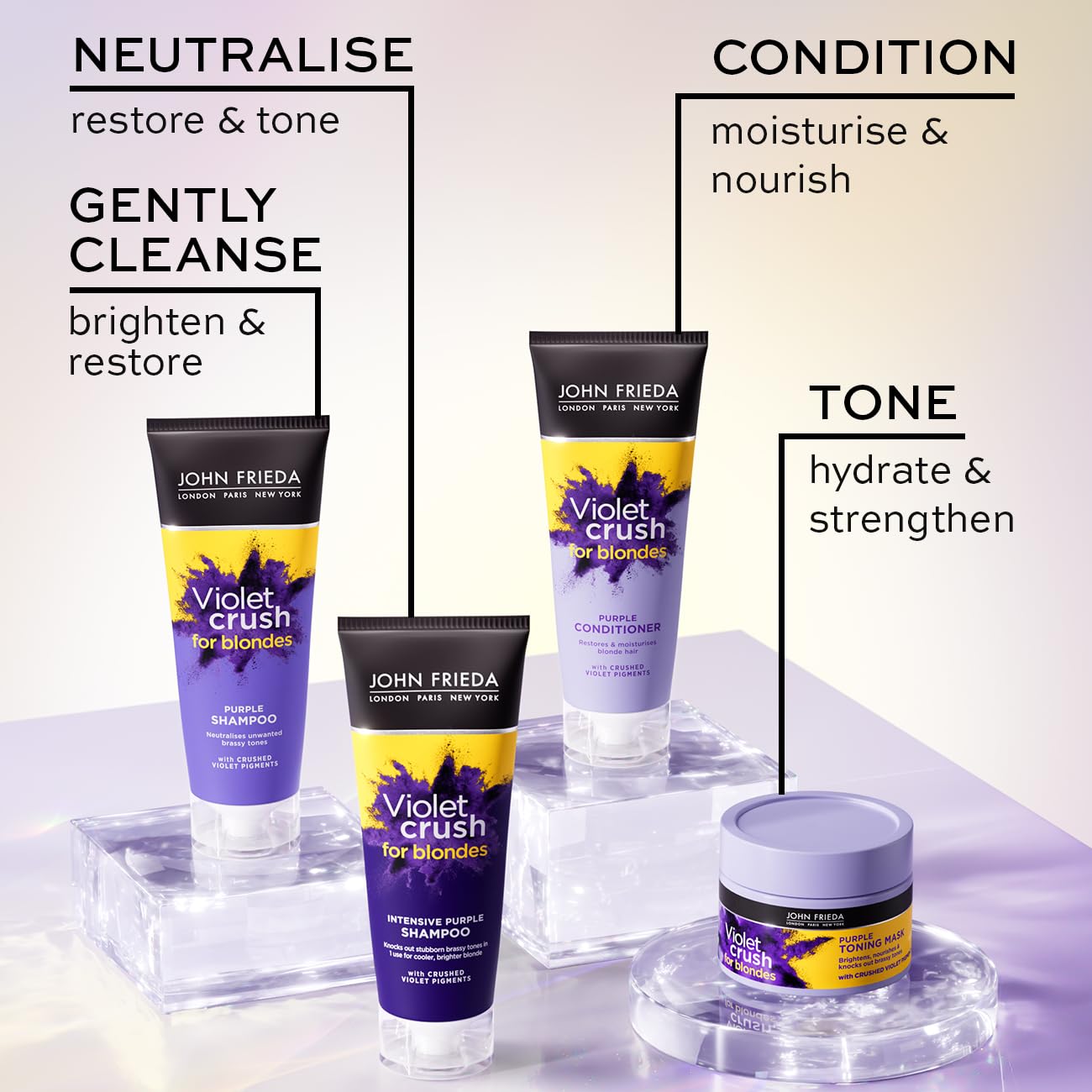 John Frieda Violet Crush for Blondes Toning Conditioner for Blonde Hair, Purple Conditioner for Blondes Value Pack 500 ml