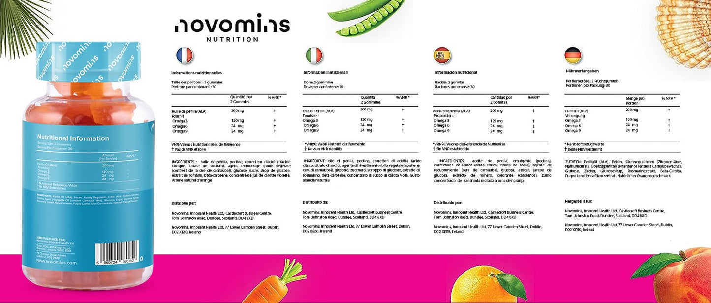 Omega 3 Gummies - Vegan - 1 Month Supply – Supports Heart, Brain & Eye Health - Vegan & Vegetarian - Chewable Omega 3 6 9 – Sustainable Plant Based Alternative to Fish Oil - Made by Novomins