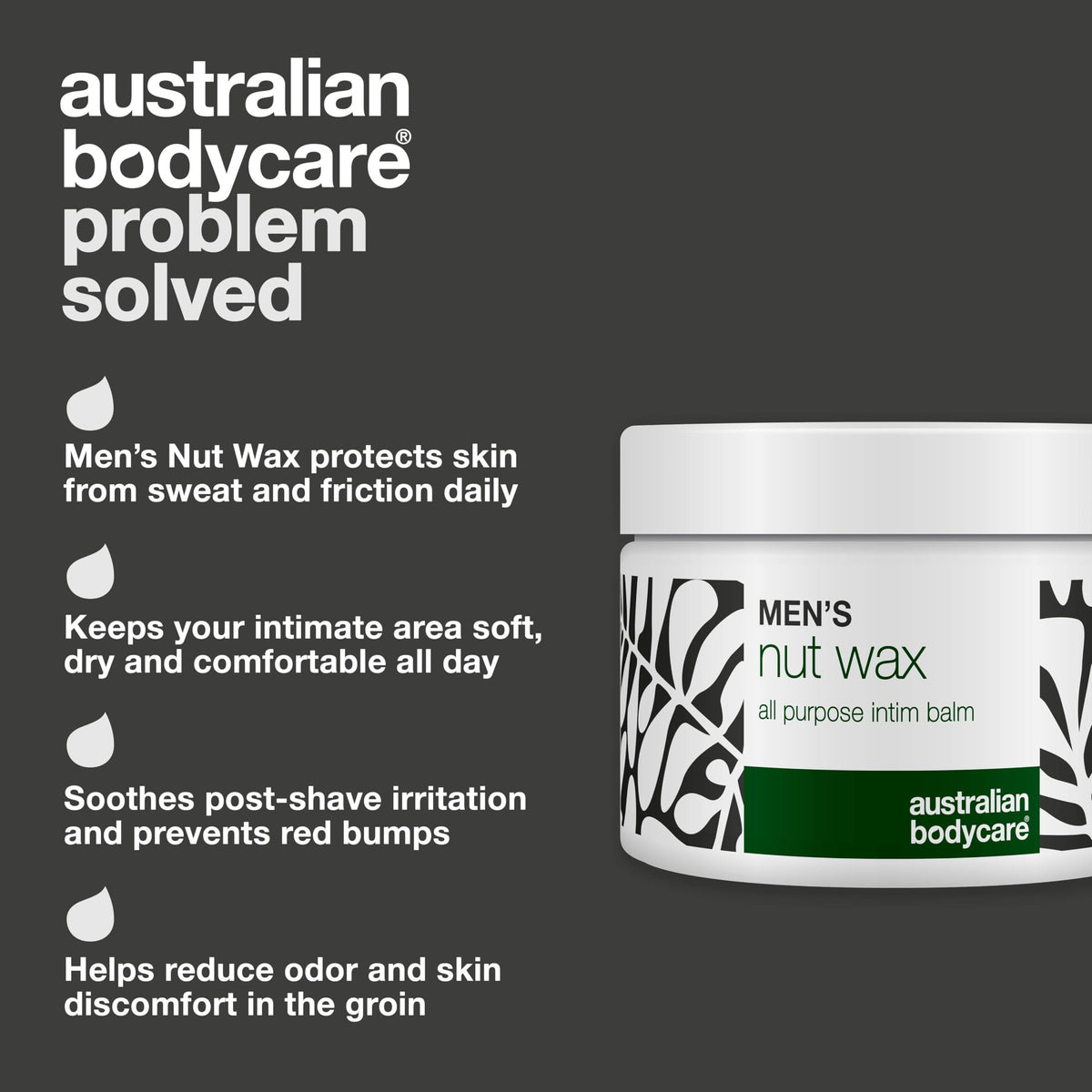 Australian Bodycare Men’s Nut Wax for Sweat, Chafing and Odor Relief in the Groin – enriched with shea Butter, squalane and Soothing bisabolol for Sensitive Skin Care