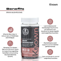 Vegan Brain Supplement Mushrooms Gummies by Known Nutrition | Brain Support with Cordyceps and Lion’s Mane | Delicious Natural Blood Orange Flavour | 60 Two-a-Day Vegan Gummies (One Month’s Supply)