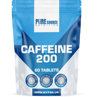 Caffeine Tablets 200mg Vegan Energy Tablet Pills Focus, Concentration, Energy Boost & Exercise Support Pre Workout Pill Improve Focus by Pure Source Nutrition (60 Tablets)