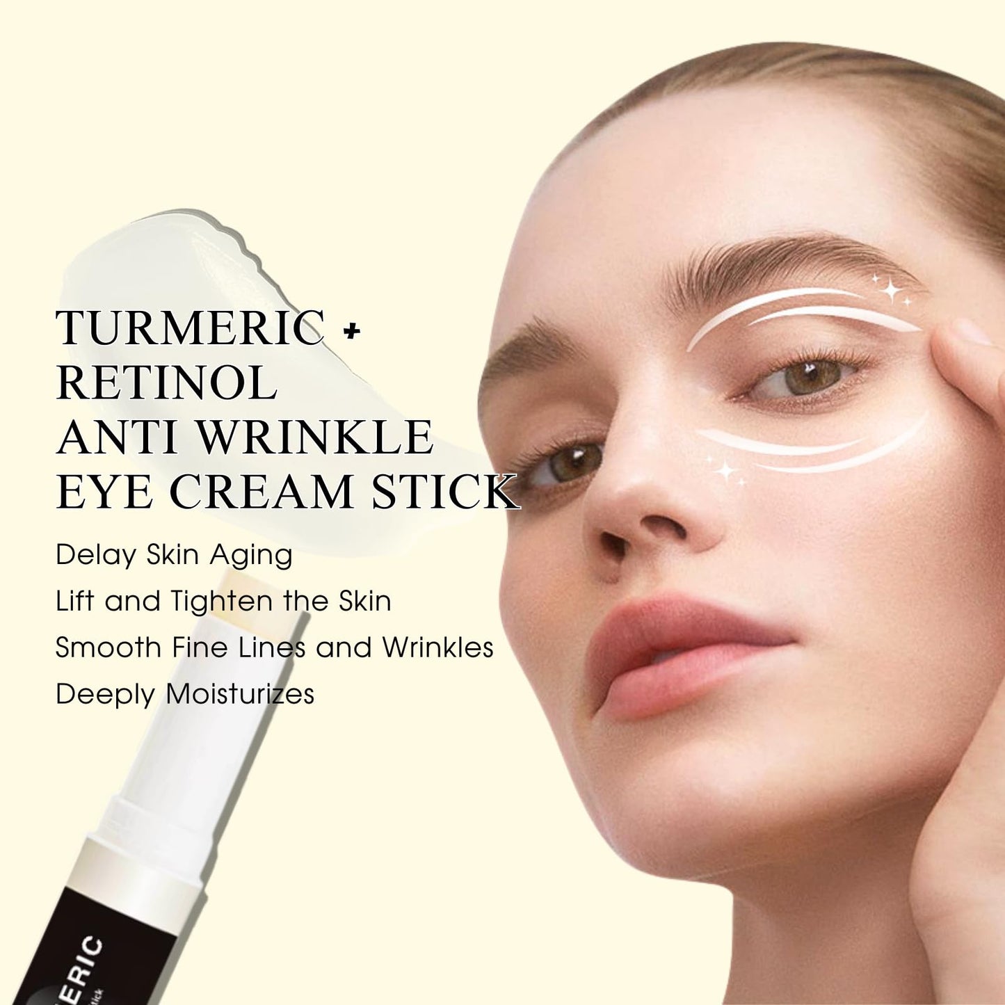 TBeautfave Turmeric Retinol Eye Stick, Retinol Eye Cream for Dark Circles and Puffy Eyes, Anti Wrinkle Eye Cream Anti Aging, Turmeric Multi Balm Stick for Eye/Face/Neck, Visibly Reduces Fine Lines, 5g
