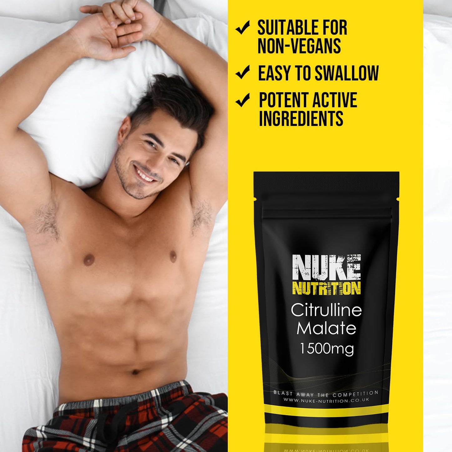 Nuke Nutrition L Citrulline Malate Capsules | 60 Capsules | High Strength 1500mg Dose Supplement | Boost Circulation, Performance & Muscle Recovery | 100% Natural, Preservative & Filler Free | Vegan