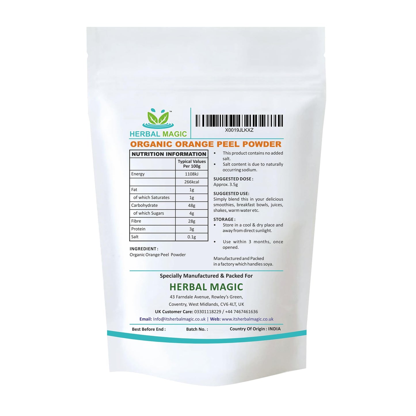 Herbal Magic's Pure and Organic Orange Peel Powder - Natural Hair Skin Face Mask - Free from Fillers & Preservatives - Premium Quality-100g