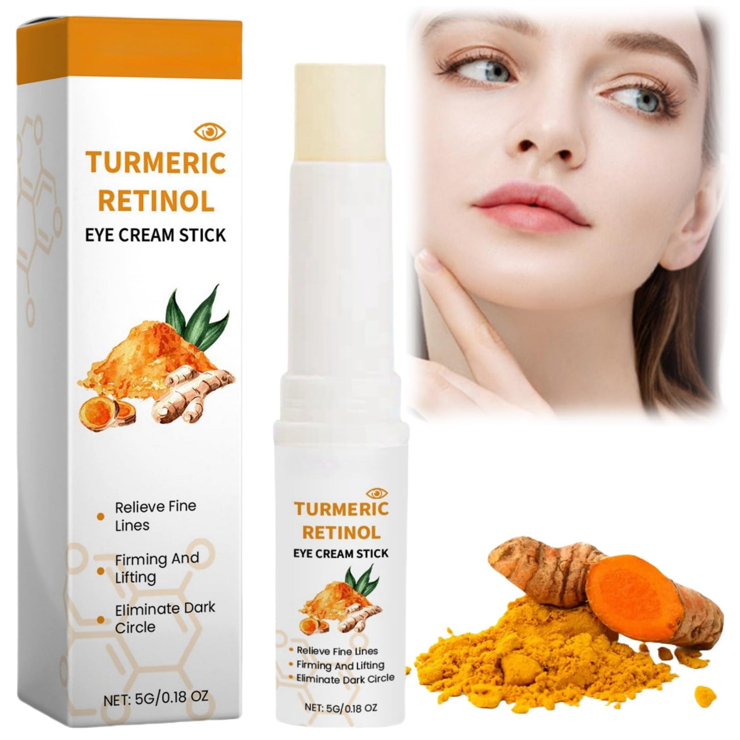 Turmeric Retinol Eye Cream Stick,Eye Cream Stick for Dark Circles and Puffy Eyes,Dark Circle Eye Cream Stick,Anti Wrinkle Eye Cream,Firming Eye Cream Stick,Retinol Eye Cream Stick to Reduce Fine Lines