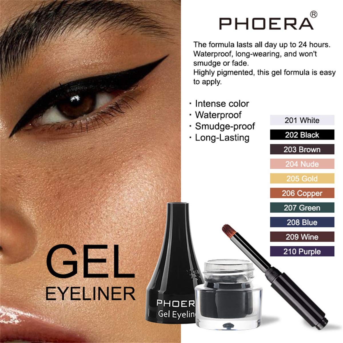 Phoera PHOERA GEL EYELINER LONG LASTING WATERPROOF SMUDGE PROOF 24H MAKEUP 10 SHADE UK (207 GREEN)