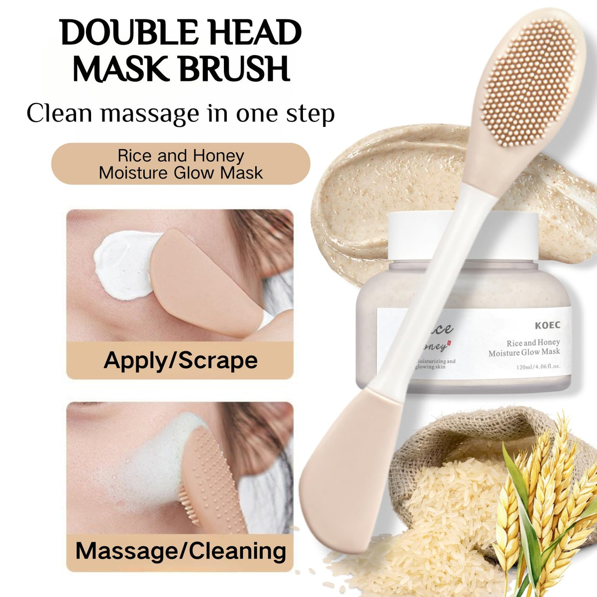 Cureluxe Ground Rice and Honey Glow Mask – Rice Mud Mask - Glass Skin Mask for Women – Face Masks Skincare with Rice Extract – Hydrating Face Mask - Gentle Exfoliation & Antioxidant Boost – 120g