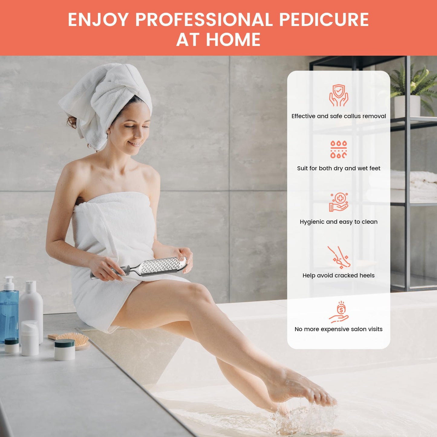 BEZOX Pedicure Foot File Foot Scraper For Hard Skin (XL Size) -Hard Skin Remover Used on Wet or Dry Feet- Huge Plane Surface Foot scrubber For Soft & Smooth Heels(Grey)