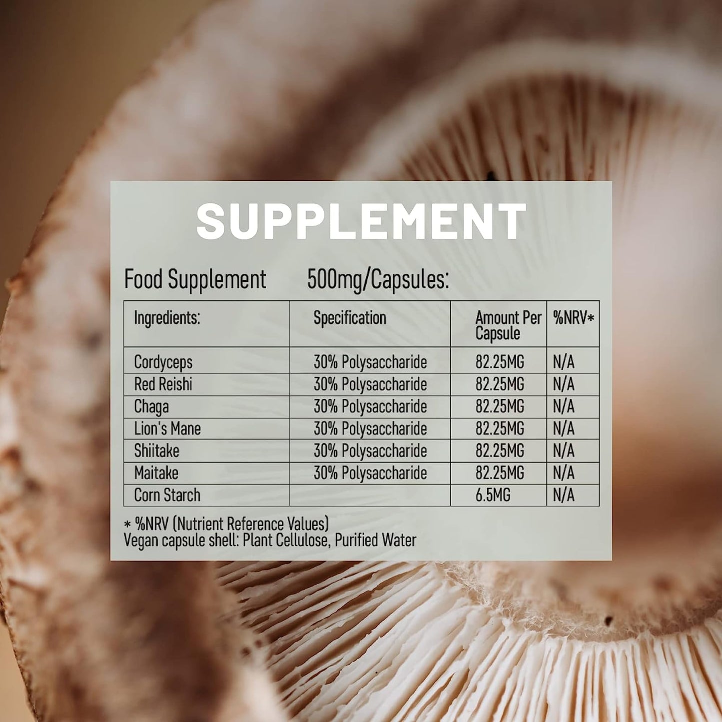 Vegan Vitality Mushroom Complex 6 Lions Mane Mushroom Supplement 360 Capsules High Strength Vegan Supplement with Lions Mane, Reishi, Chaga Mushroom Powder, Shitake, Cordyceps & Maitake