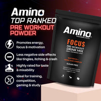 Amino Focus - Pre Workout Powder - 8000mg Nootropics with Caffeine, Creatine & Amino Acids - Preworkout Drink Men & Women - Sugar Free & Suitable for Vegans (Orange, 44 Servings)