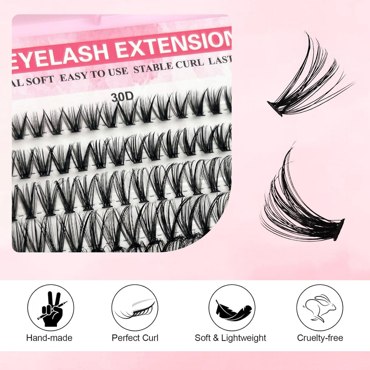 GGOKOK DIY Lash Clusters Kit 30D+40D+50D+60D+80D+100D Fluffy Volume 8-16MM Thick Eyelash Extension Kit Individual Lash Bond and Seal Lash Tweezers(30D-100D,Kit)