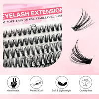 GGOKOK DIY Lash Clusters Kit 30D+40D+50D+60D+80D+100D Fluffy Volume 8-16MM Thick Eyelash Extension Kit Individual Lash Bond and Seal Lash Tweezers(30D-100D,Kit)