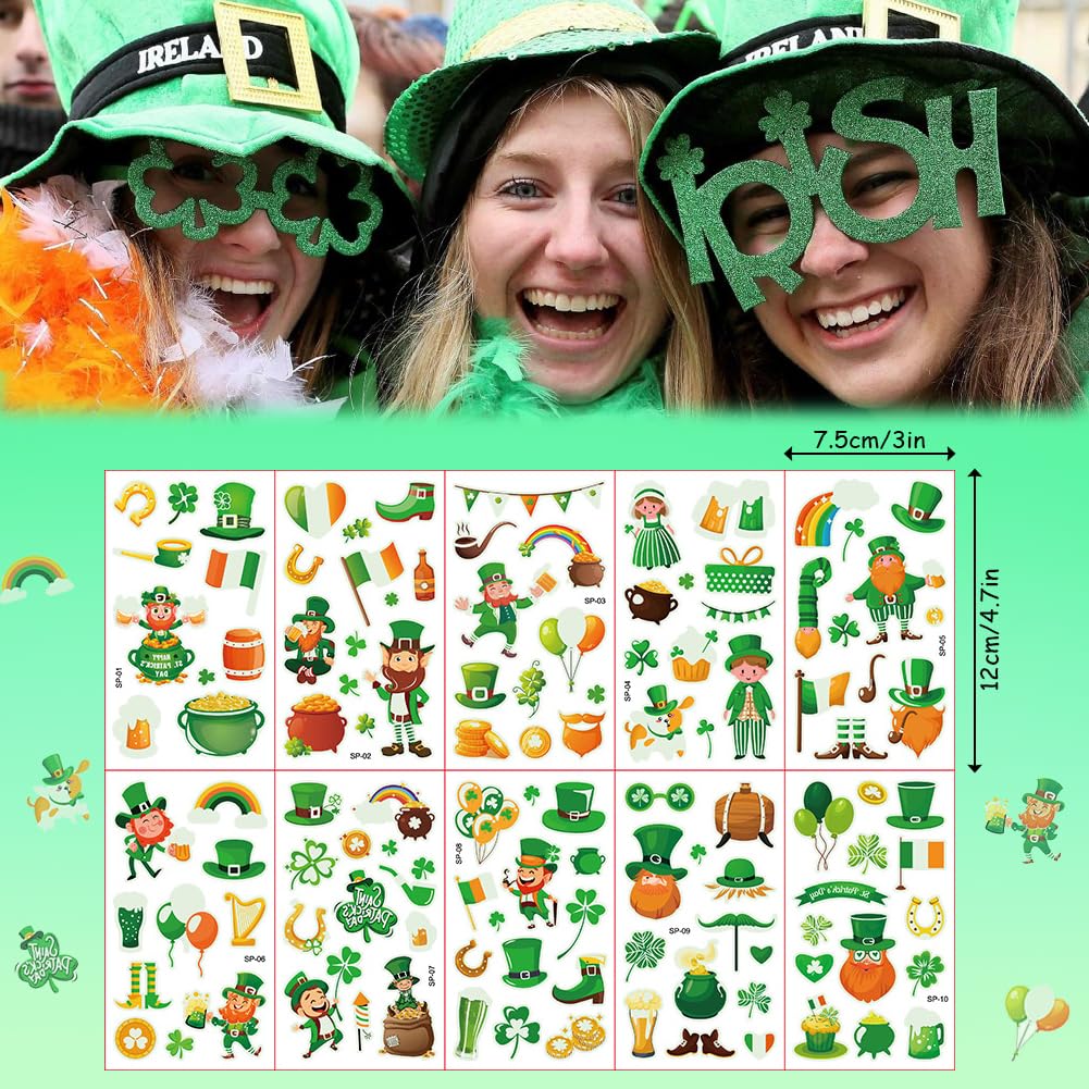 Boerni St.Patrick'S Day Temporary Tattoos,10 Sheets Luminous Shamrock Temporary Tattoo Glow in The Dark Stickers for Kids & Adults Irish St Patricks Day Decorations Accessories