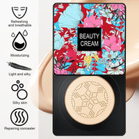 LOPHE 2 Pcs Mushroom Head Air Cushion CC Cream, Moisturizing & Oil Control Foundation Cover Concealer, Long Lasting Air Cushion CC Cream with Mushroom Makeup Sponge, Liquid Foundation CC Cream for Makeup