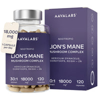 AAVALABS Lions Mane Supplement-18,000mg (30:1 Extract)+Zinc, Reishi & Cordyceps-3 Mushrooms Herbal supplements -Nootropic Complex Lion's Mane Mushroom Supplement-120 Lion's Mane Capsules(Not Lions Mane Powder)