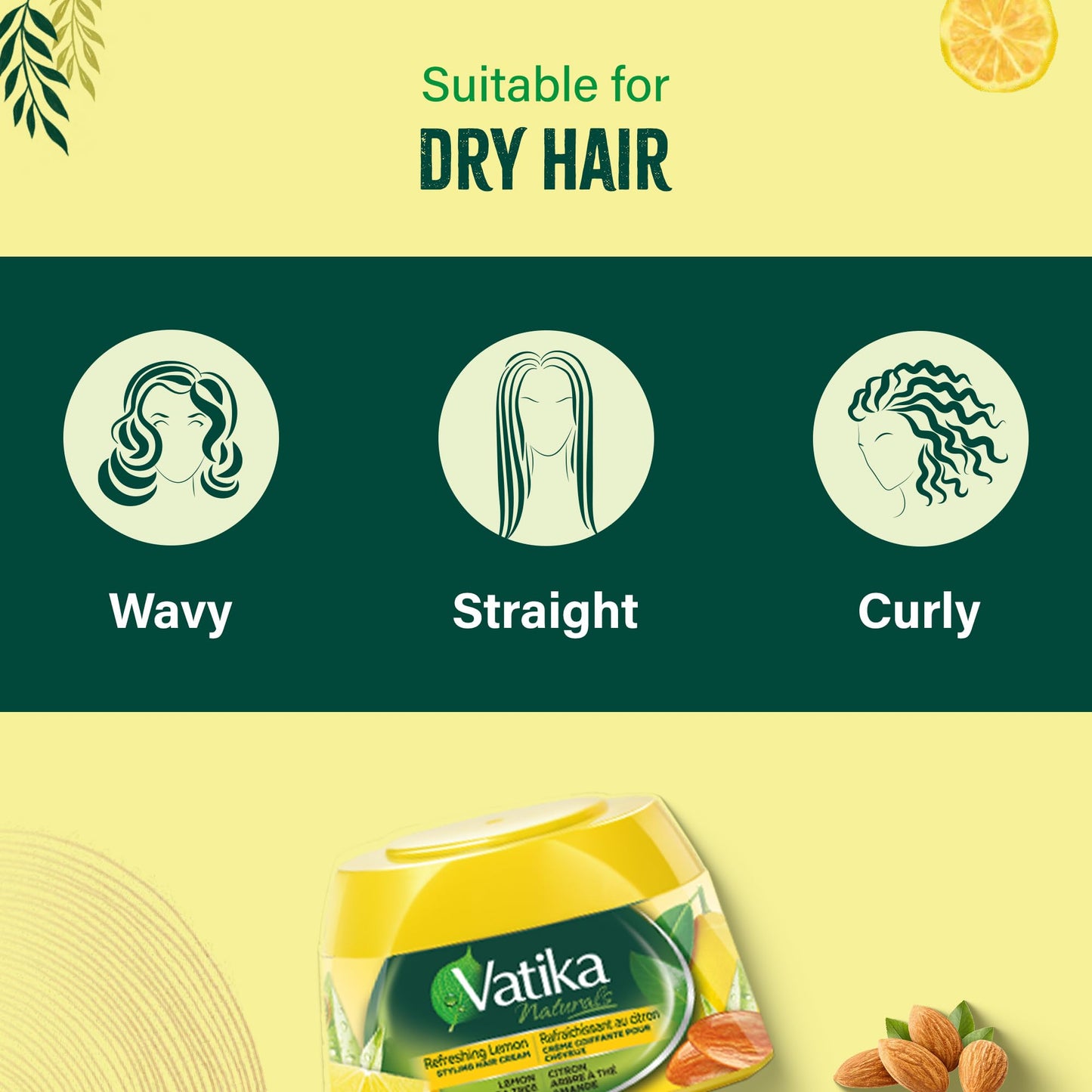 Vatika Naturals Hair Cream - Refreshing Lemon (210ml) | Enriched with Lemon, Tea Tree & Almond for Naturally Stylish, Problem-Free Hair