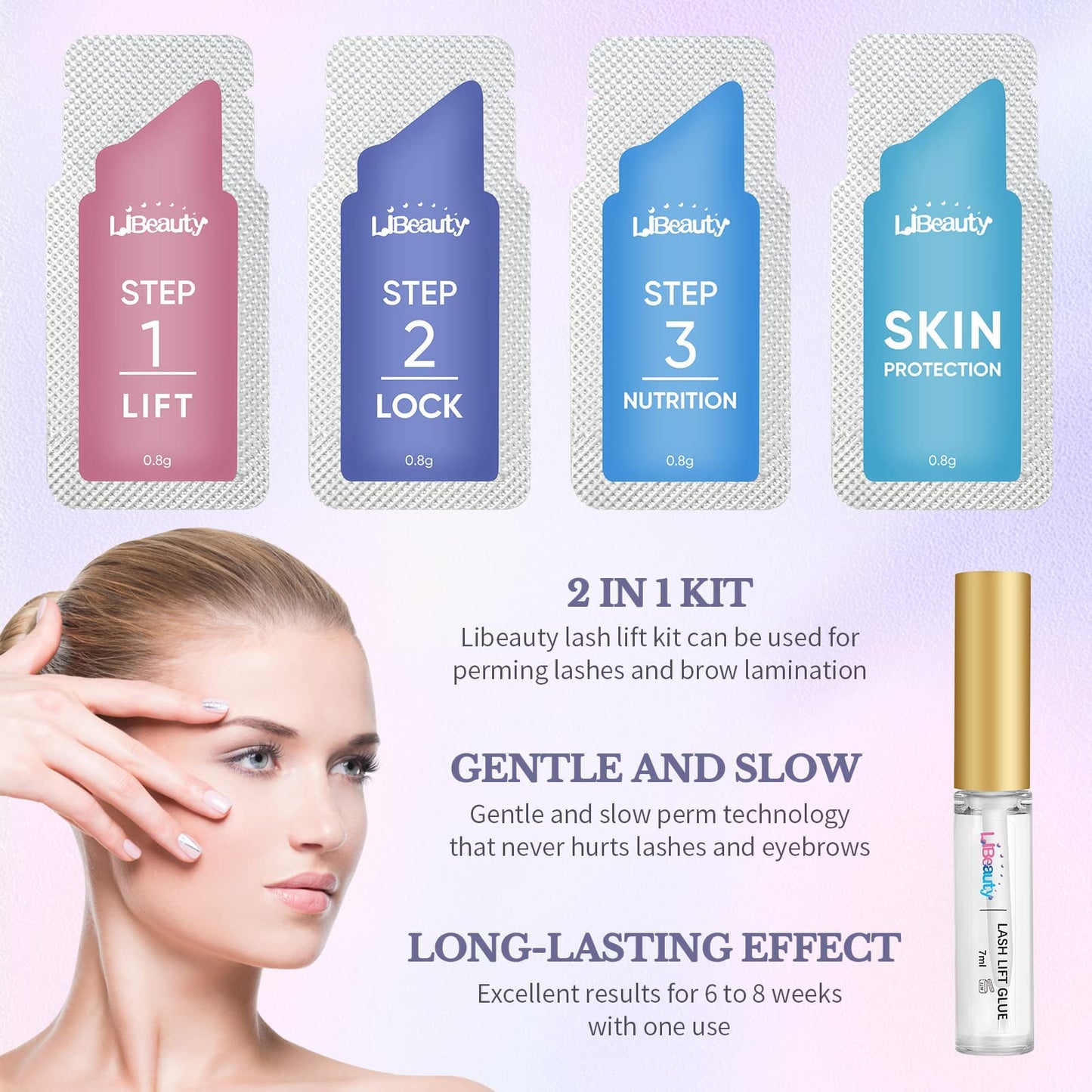 Libeauty Lash Lift and Brow Lamination 2 in 1 Kit, Eyelash Perm Sachet Disposable Professional Quality Quick Lash Lifting, Semi-Permanent Curling Perming - Updated Version