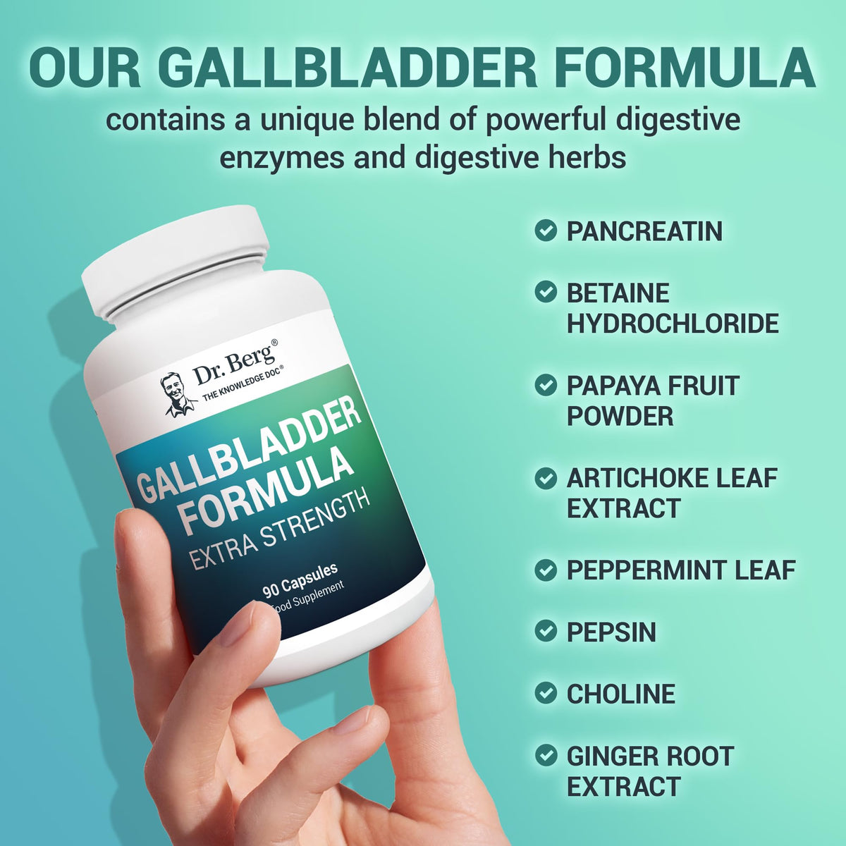 Dr. Berg Nutritionals Dr. Berg's Gallbladder Formula Extra Strength - Promotes Digestive Comfort & Improved Absorption of Nutrients & More Satisfied After Meals - 90 Capsules