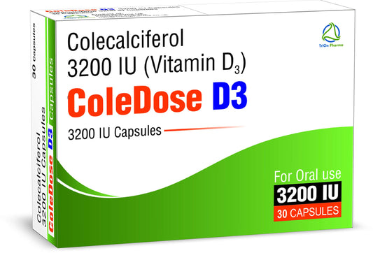 Vitamin D 3200 IU –Equivalent to 80 mcg - ColeDose D3, Premium Vitamin - 30 Capsules- One a Day