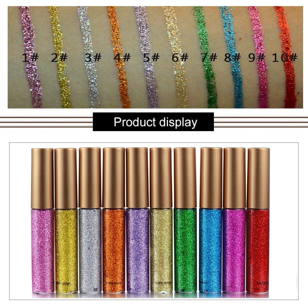 Glitter Liquid Eyeliner, OCHILIMA Long Lasting Waterproof Shimmer High Pigmented Silver Gold Metallic Colorful Eyeliners Glitter Makeup for Women