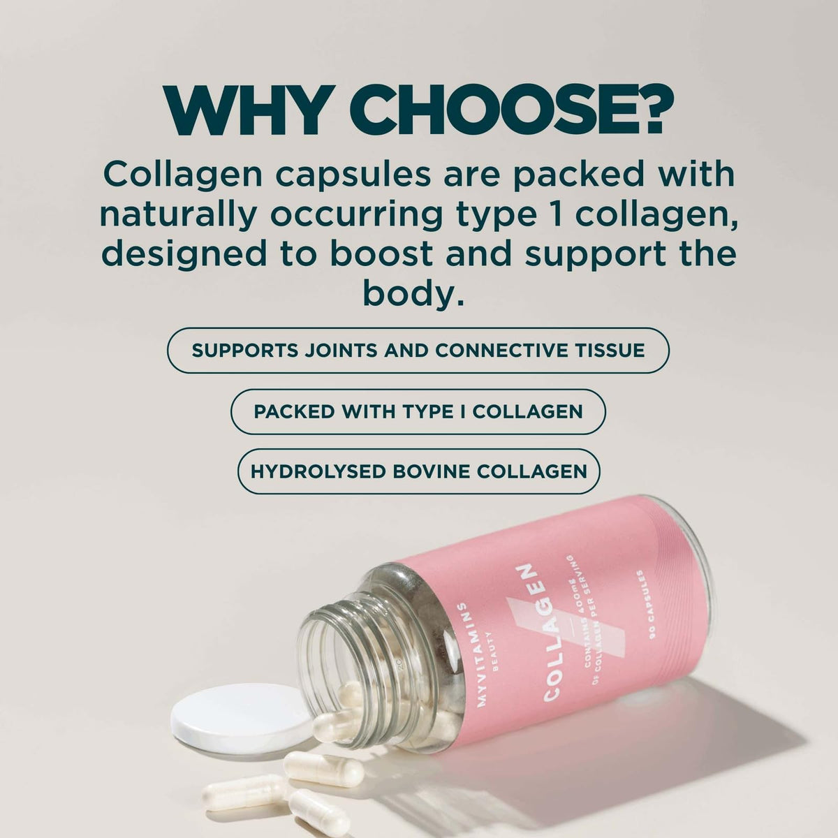 MyVitamins Myprotein Collagen Capsules – Hydrolyzed Collagen Peptides – 400mg Bovine Collagen per Capsule – Joint, Skin & Hair Support – Collagen Supplements for Women & Men – 90 Capsules (3 Month Supply)